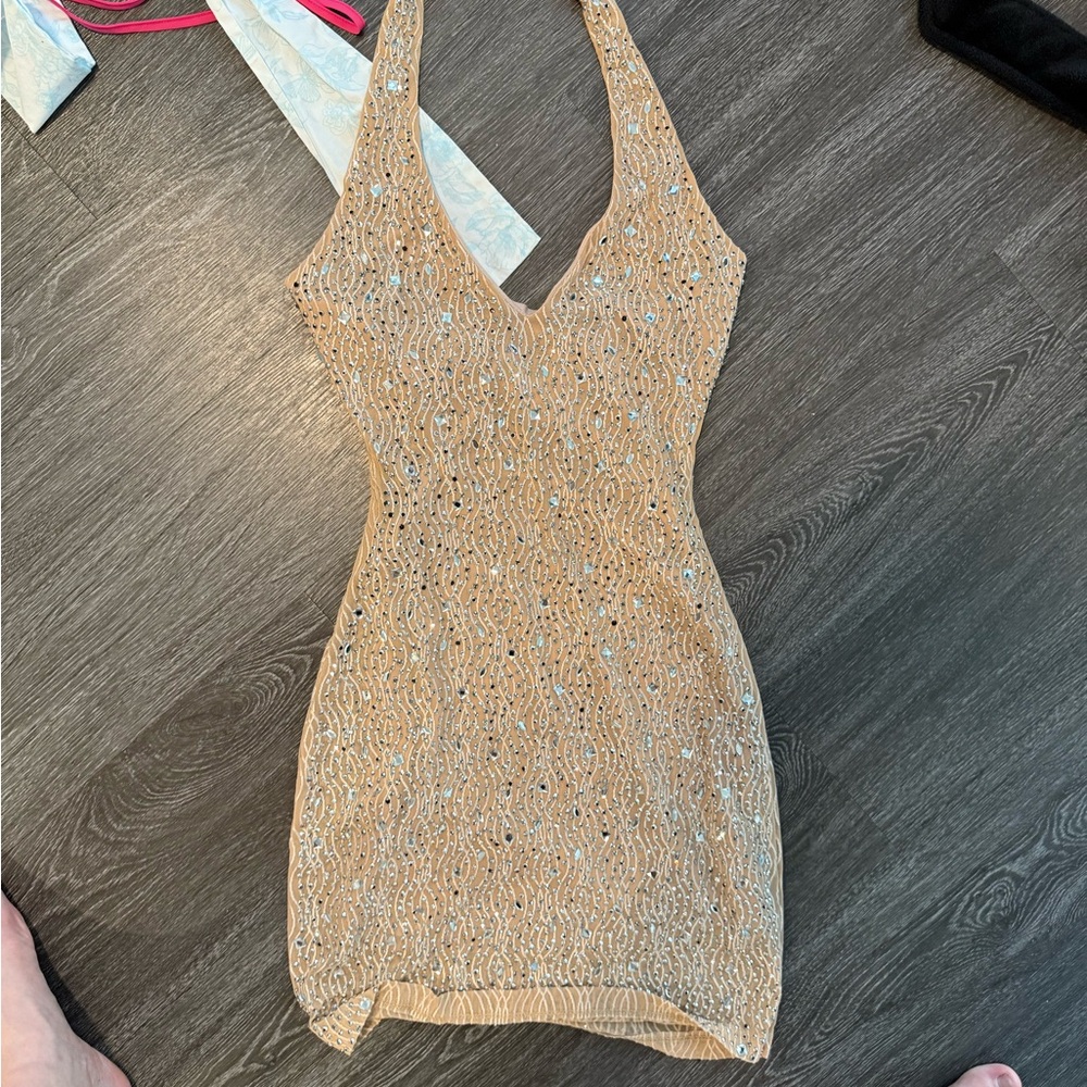 Elegant Tan Sequin Dress